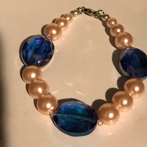 Pink and Blue Glass Beaded Stretch Bracelet